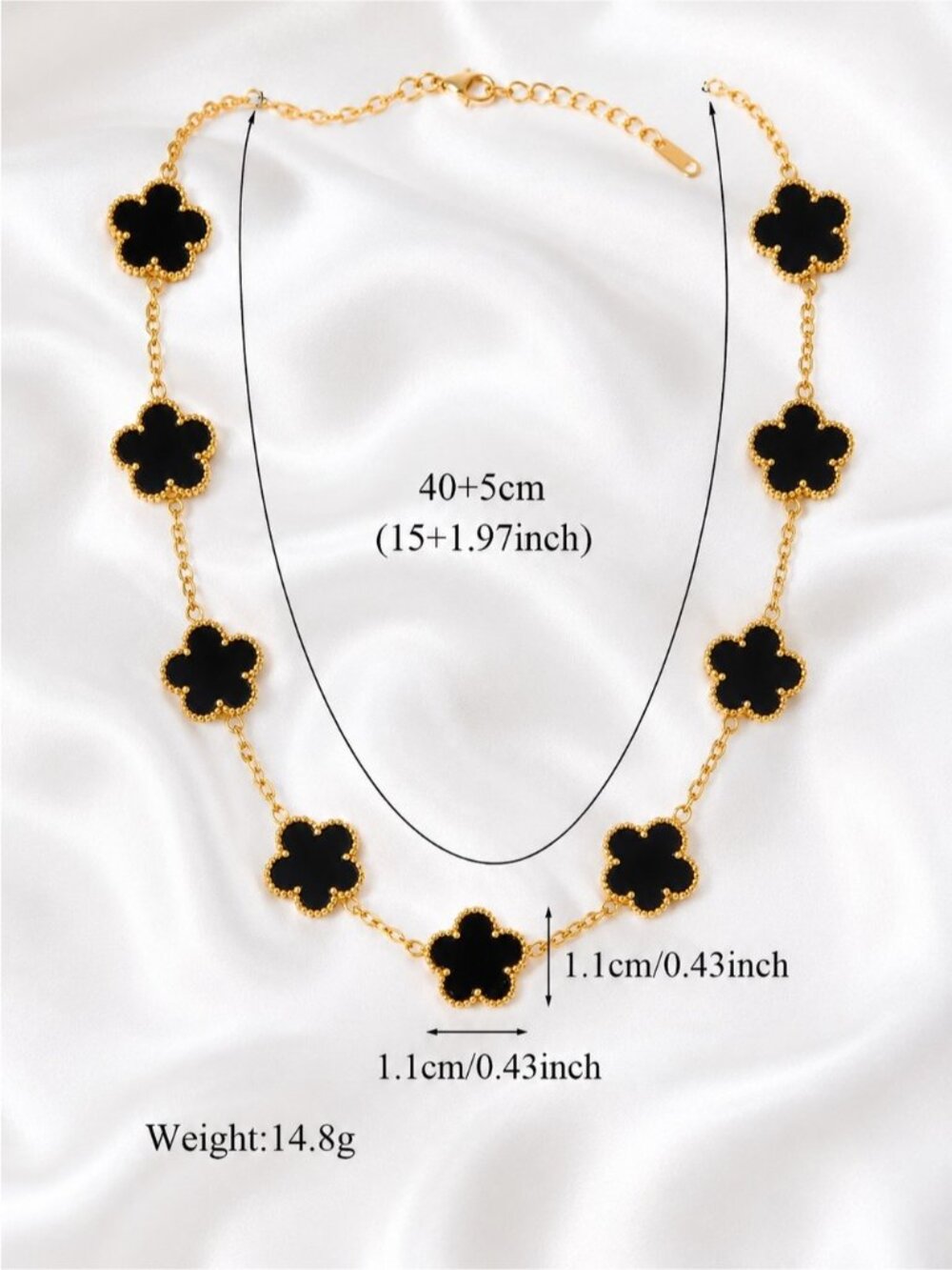 Gold & Black Clover Link Necklace - Women Jewelry